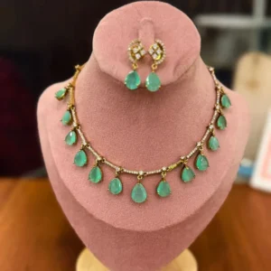 Elegant Green Drop Imitation Necklace Set with Earrings