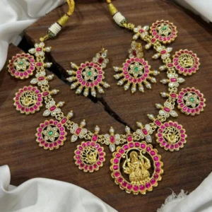 Temple Lakshmi Coin Style Imitation Necklace Set with Earrings