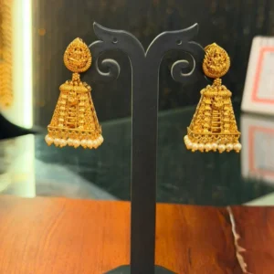 Temple Design Imitation Jhumka Earrings with Pearl Drops