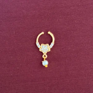 Floral Style Imitation Nose Ring with Pearl Drop