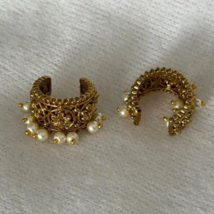 Traditional Floral Imitation Ear Cuff Earrings with Pearl Drops